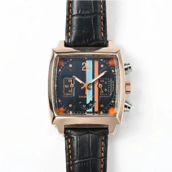 Chronara Monaco 42 – Blue Dial | Rose Gold Case & Black Leather Strap