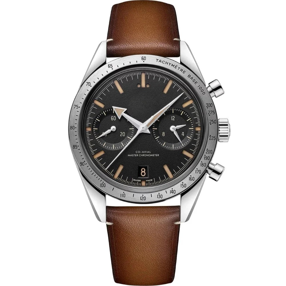 Aether Heritage 41 – Black Dial | Brown Leather Strap & Vintage Chronograph