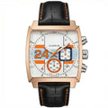 Chronara Monaco 42 – White Dial | Rose Gold Case & Black Leather Strap
