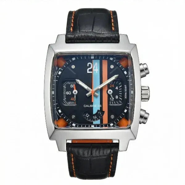 Chronara Monaco 42 – Blue Dial | Steel Case & Black Leather Strap