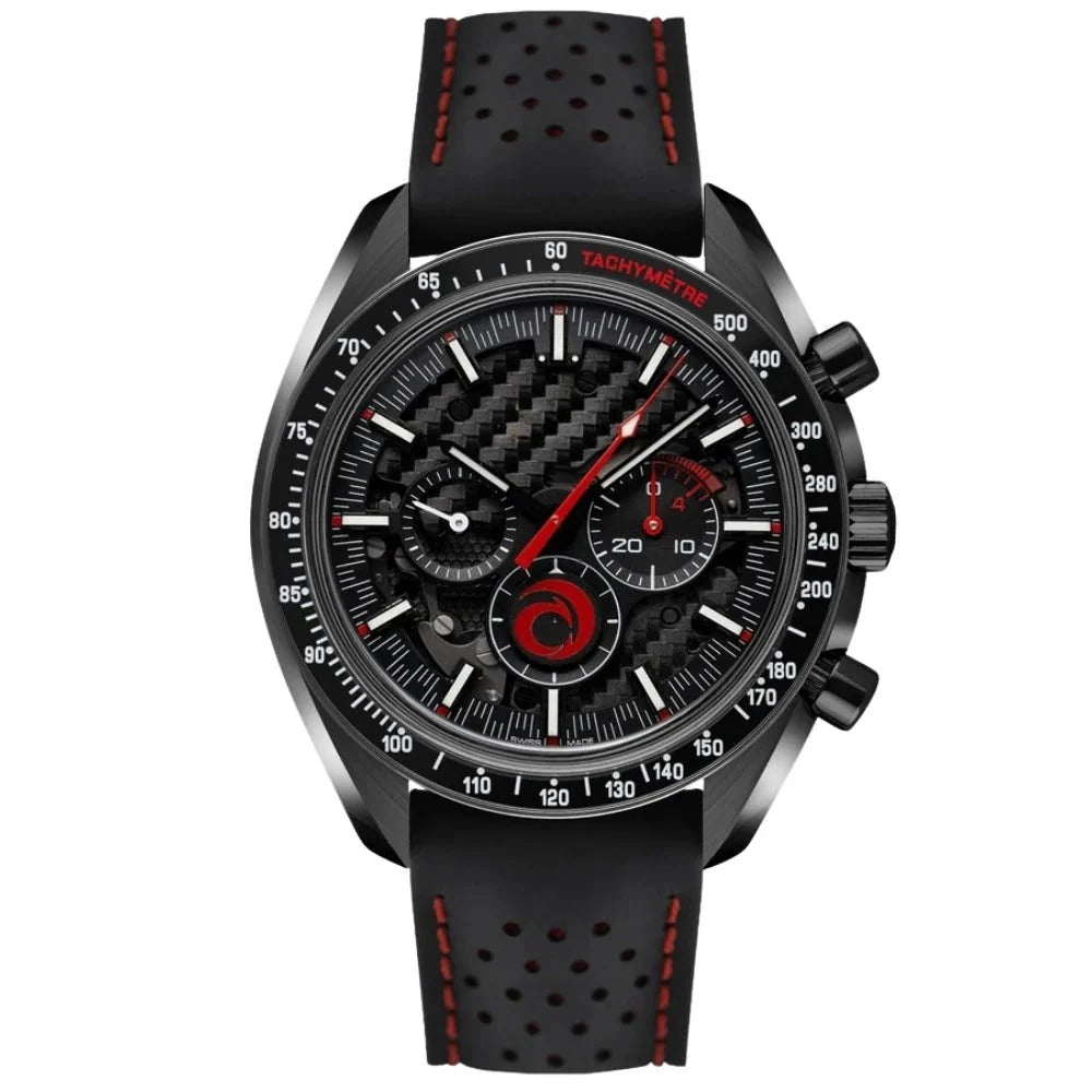 Aether Lunaris 44 – Black Dial | Black Strap & Red Racing Accents