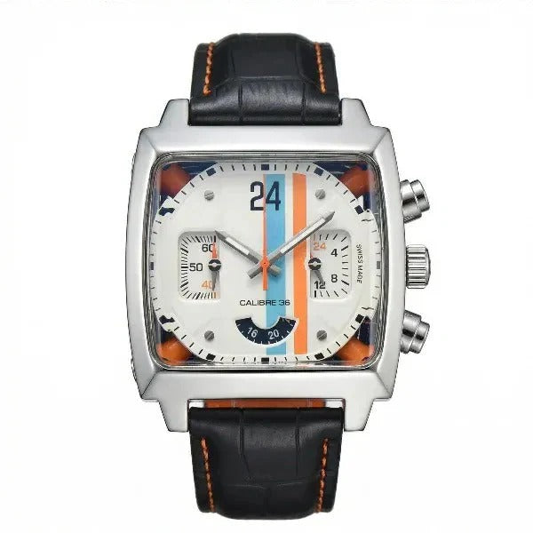 Chronara Monaco 42 – Silver Dial | Steel Case & Black Leather Strap