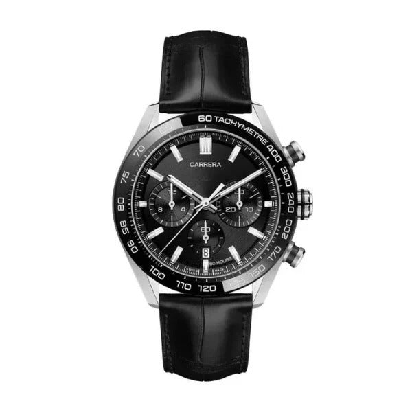 Chronara Racing Pro 42 – Black Dial | Black Leather Strap