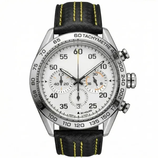 Chronara Racing Pro 42 – White Dial | Yellow Racing Accents