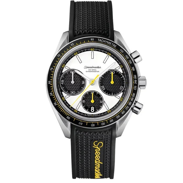 Aether Racing 42 – White Panda Dial | Black Strap & Yellow Racing Accents