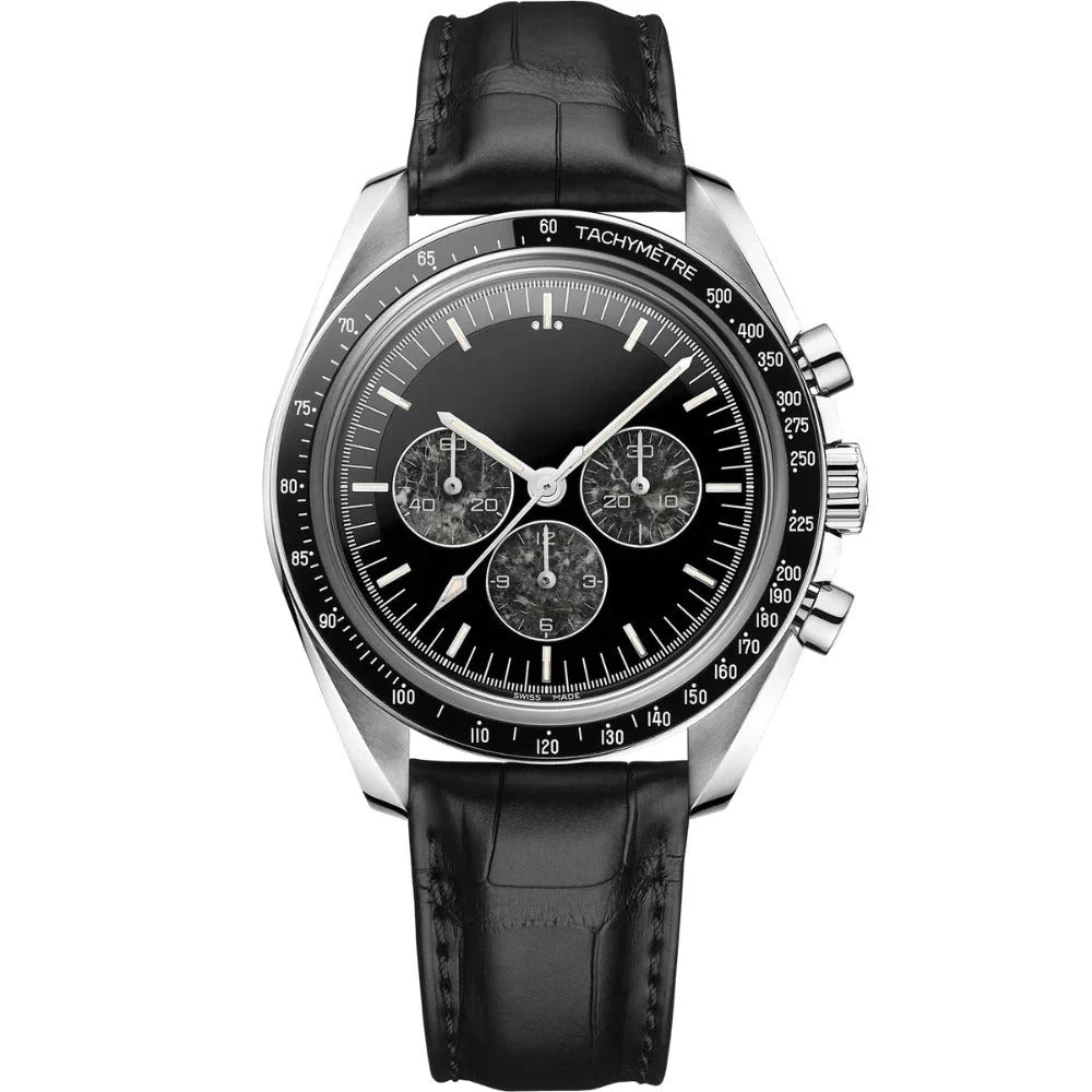 Aether Heritage 41 – Black Dial | Black Leather Strap & Vintage Chronograph