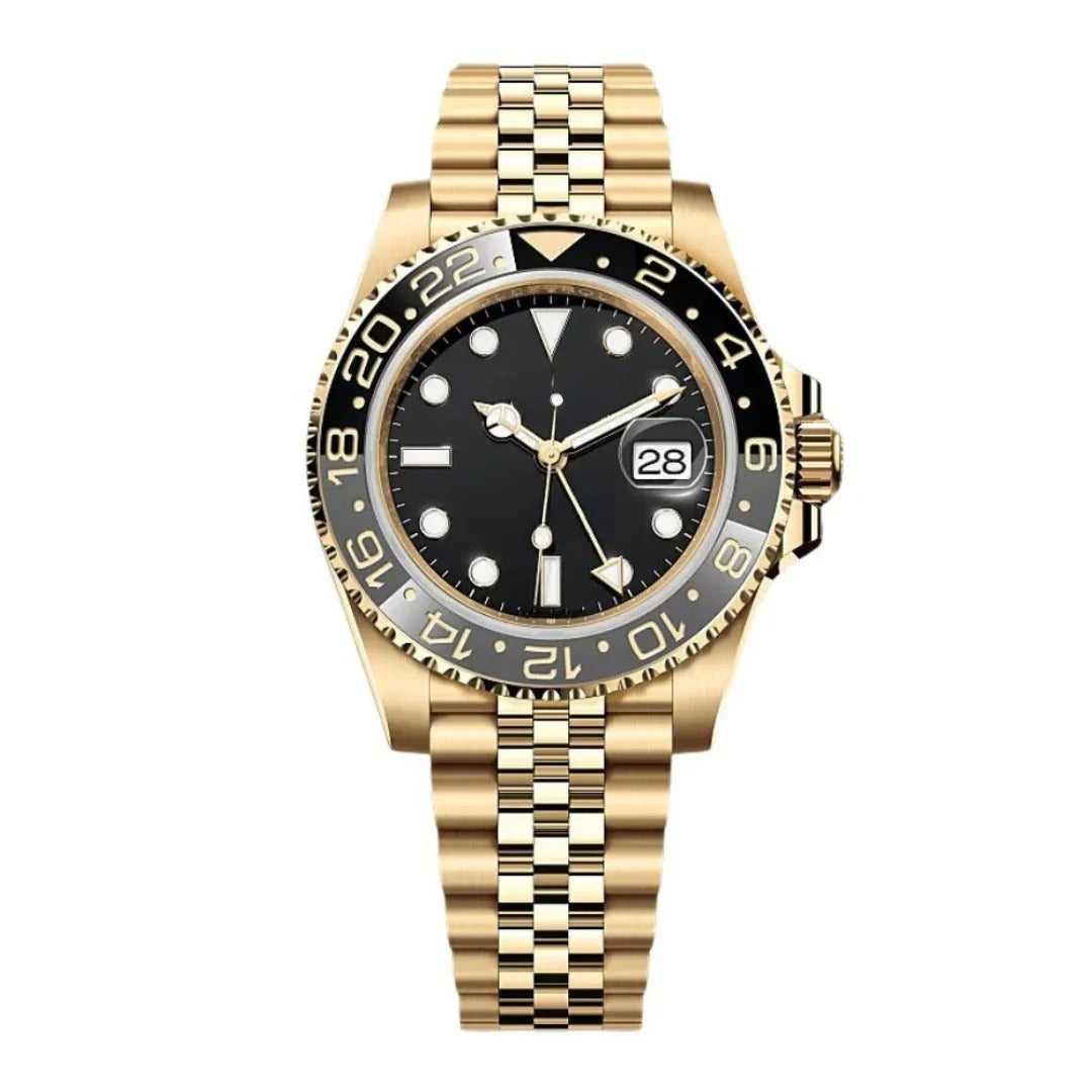 Imperium Atlas 40 – Black Dial | Full Gold Jubilee Bracelet & Grey-Black GMT Bezel