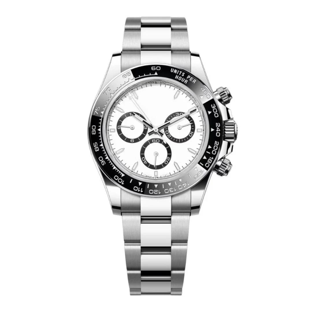 Imperium Velocity 40 – White Panda Dial | Steel Bracelet & Black Ceramic Tachymeter Bezel