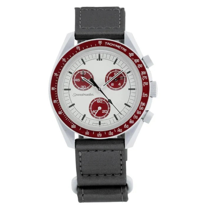 Aether Mars 42 – White Red Dial | Grey Strap